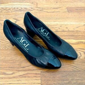 AGL Attilio Giusti Leombruni Womens Size 41 Black Leather Pump - Cap Toe N152015